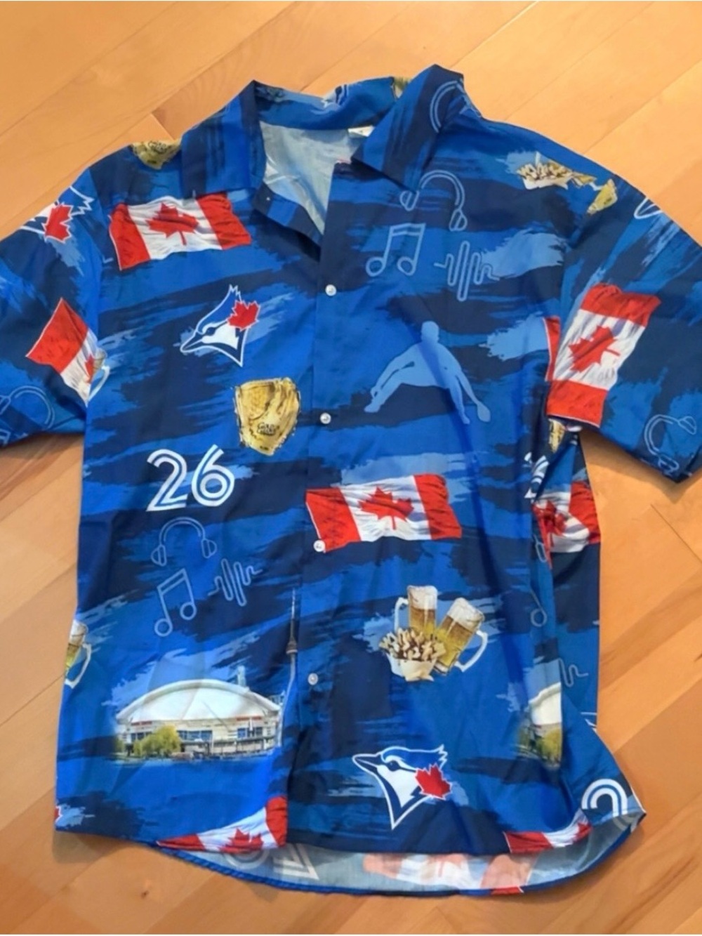 Blue Canadian Motif Short-Sleeve Button-Down Shirt